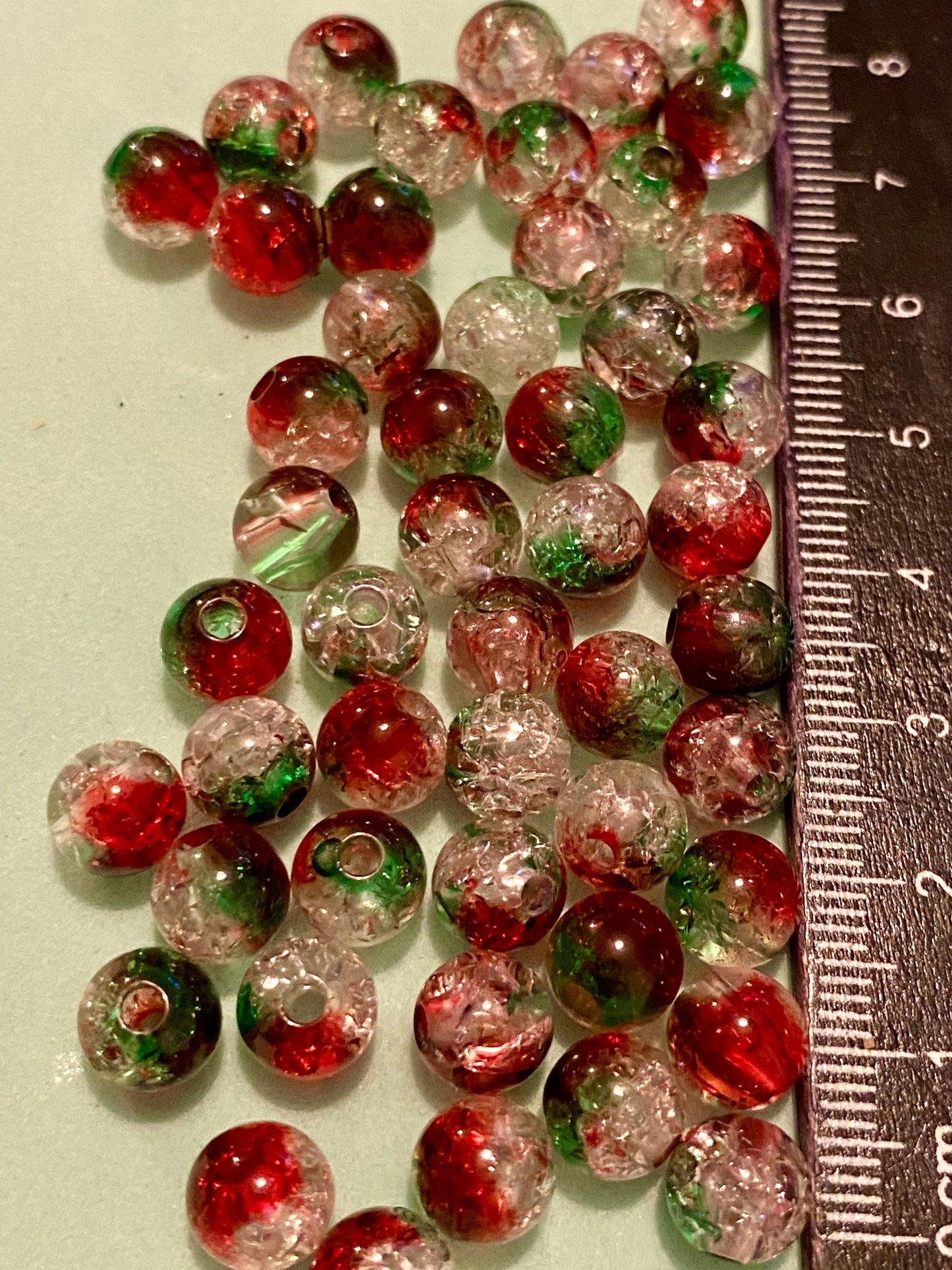 50 x 8mm Black and Clear or Red and Clear Crackle Beads