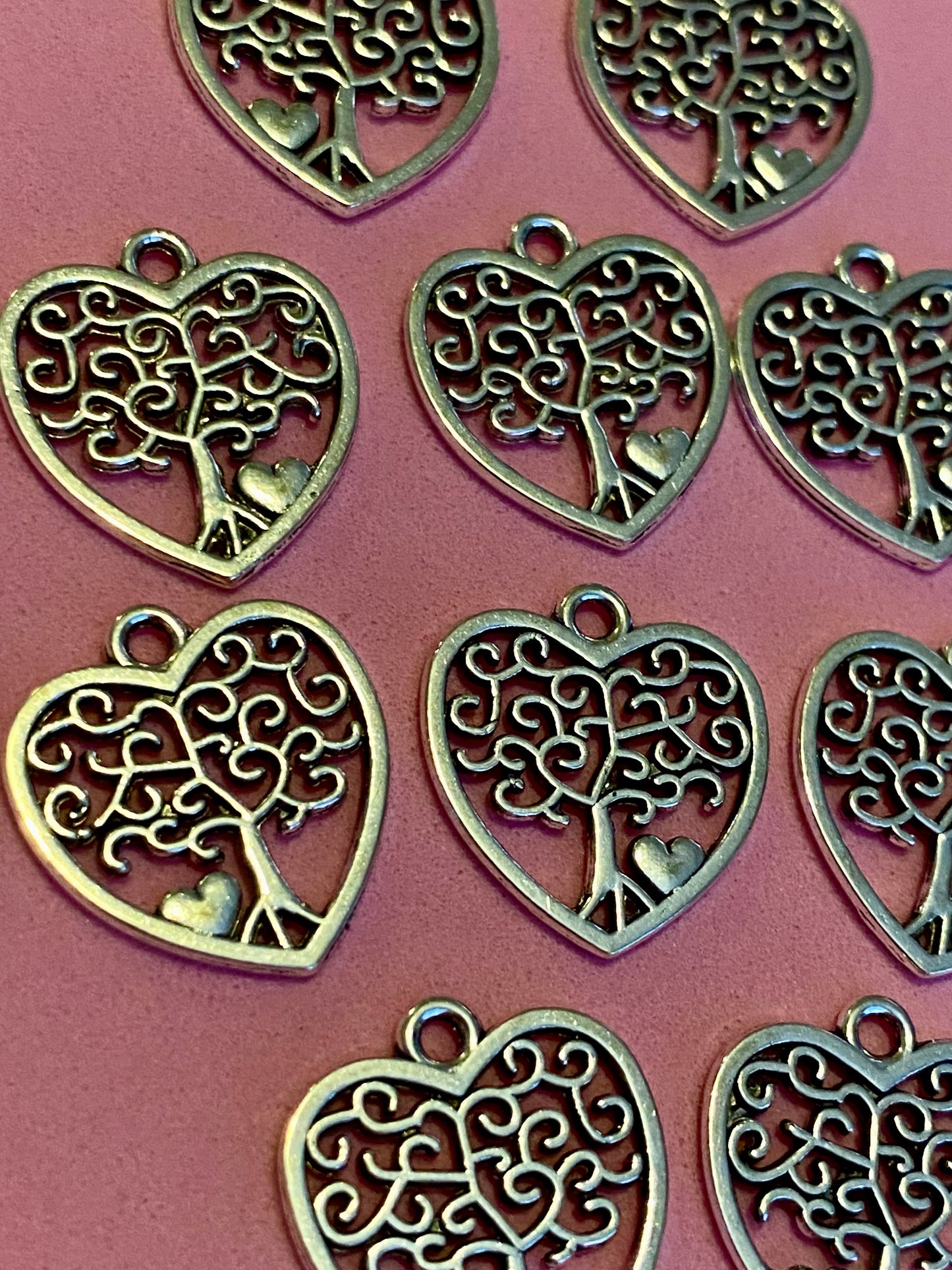 10 x Tree and Heart Charms 16mm x 18mm