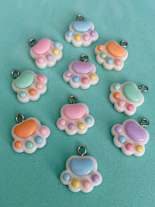 10 Assorted Coloured Cat Paw Charms 17mm