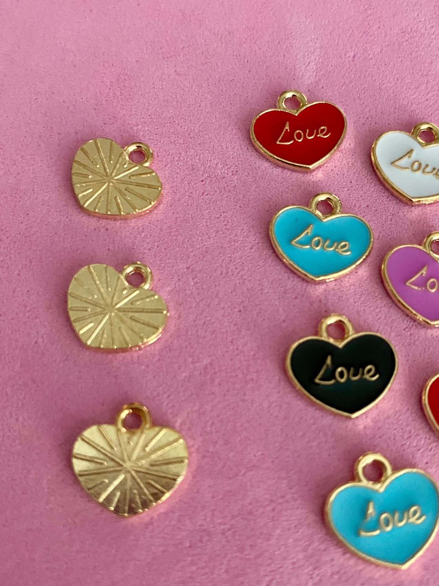 10 Assorted Coloured Heart Charms 12mm by 12mm