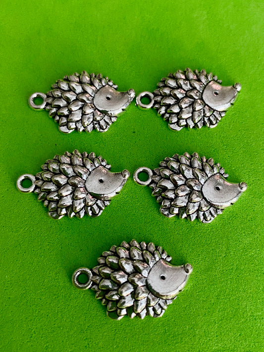 5 X Hedgehog Silver Coloured Charms 22mm