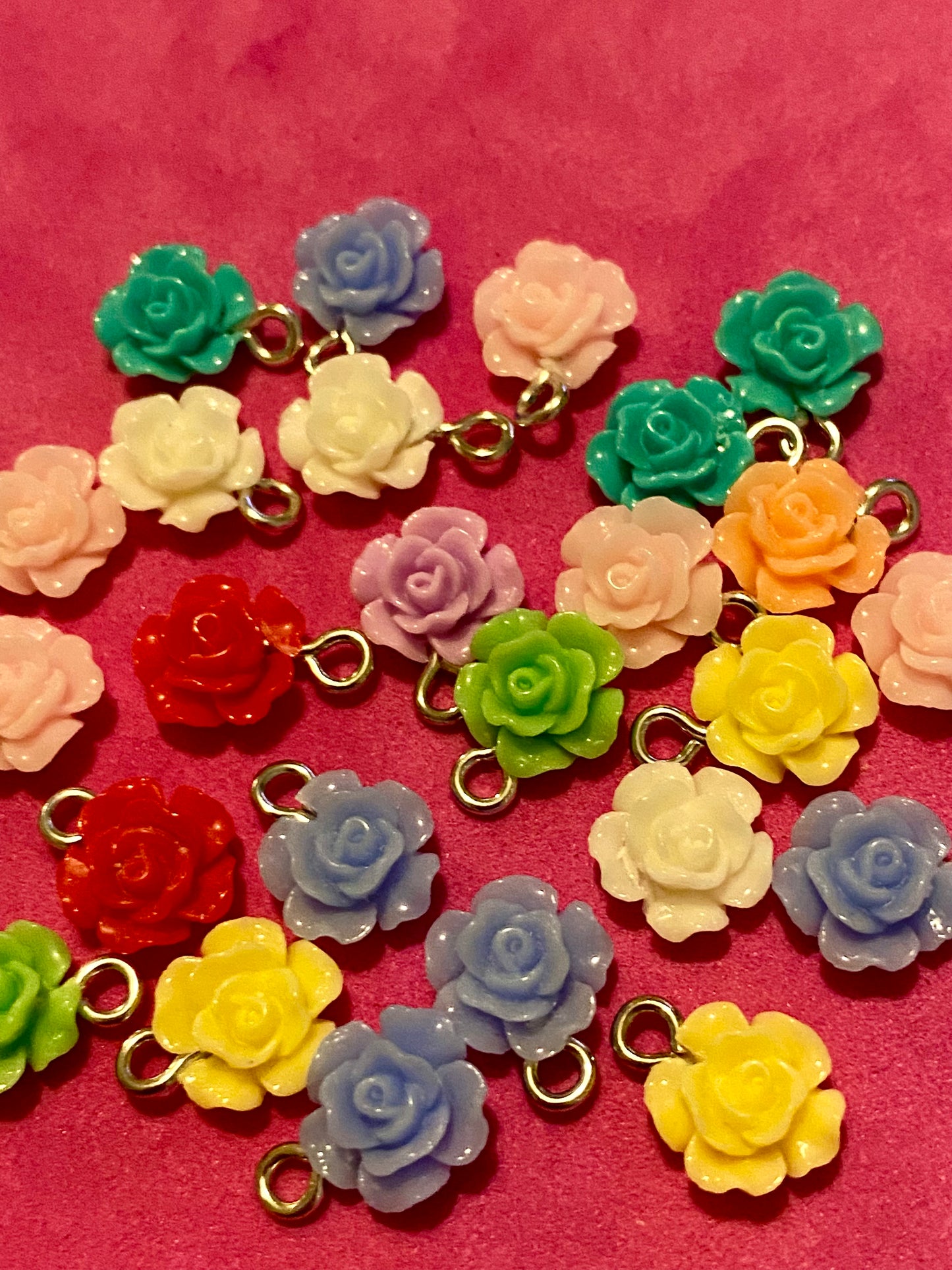 25 x Multicoloured Flower Charms 12mm including Bale ￼