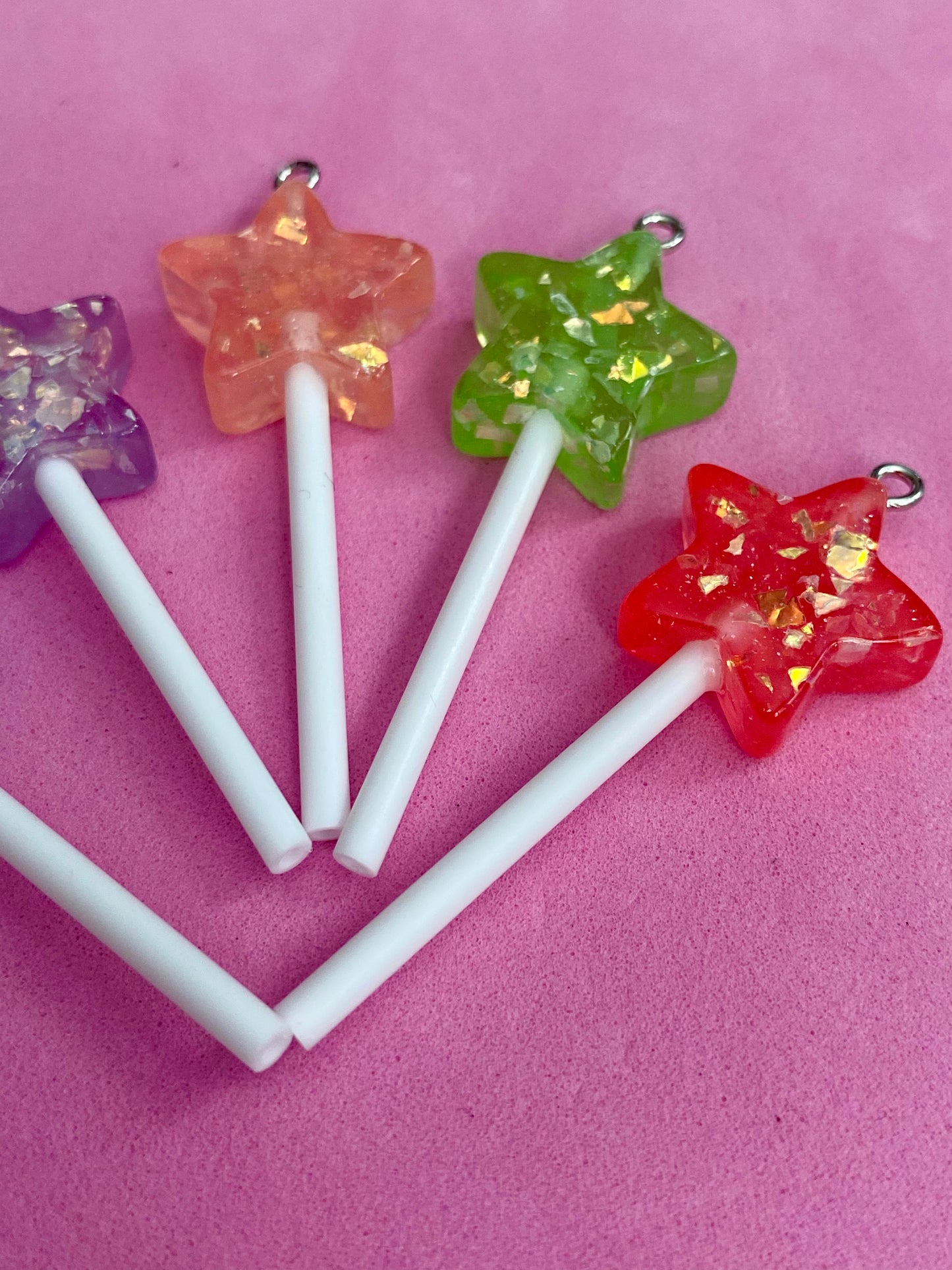 5 Assorted Star Shaped Plain or Sparkly Lollipop Charms 25mm Length