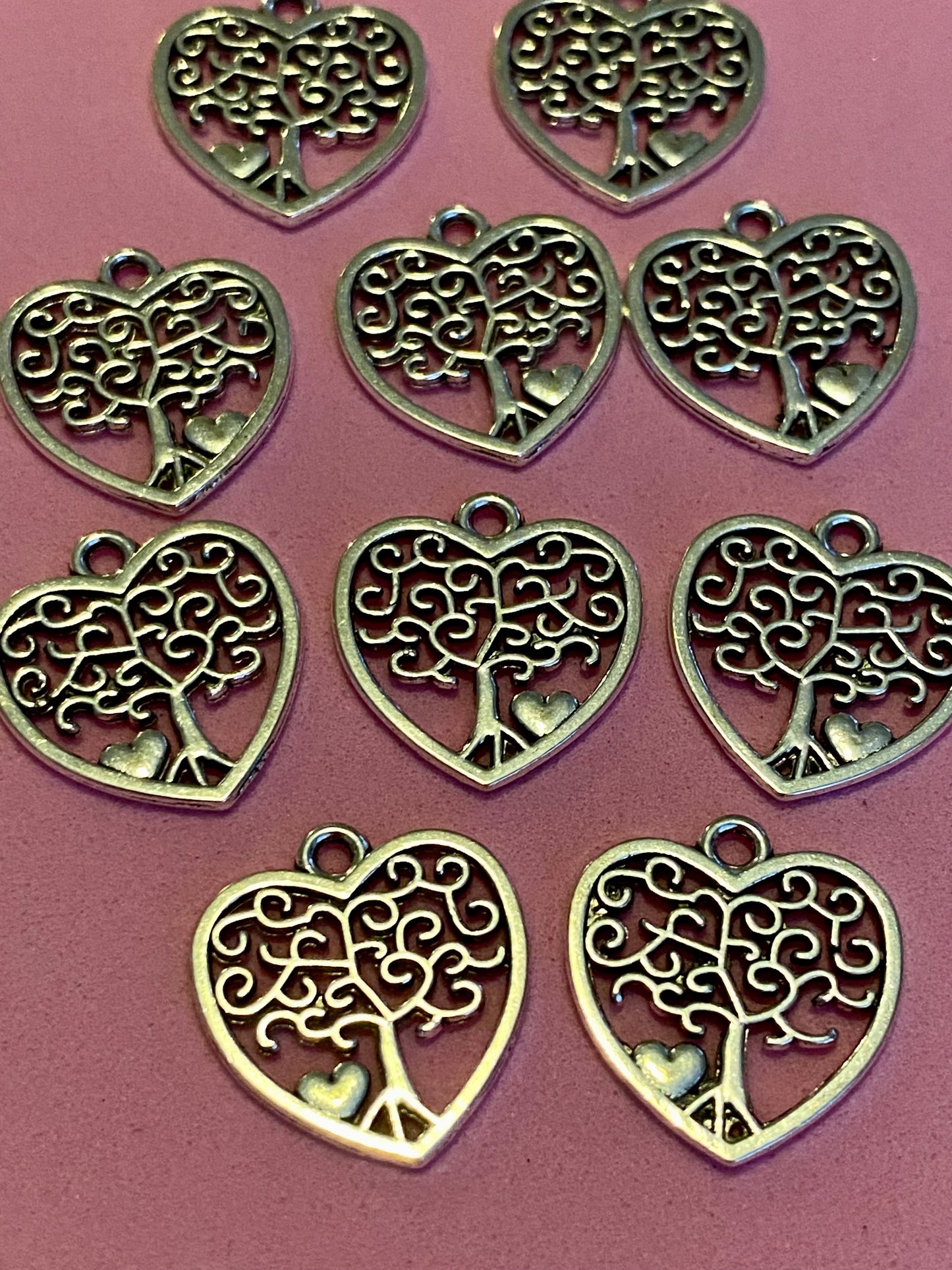 10 x Tree and Heart Charms 16mm x 18mm