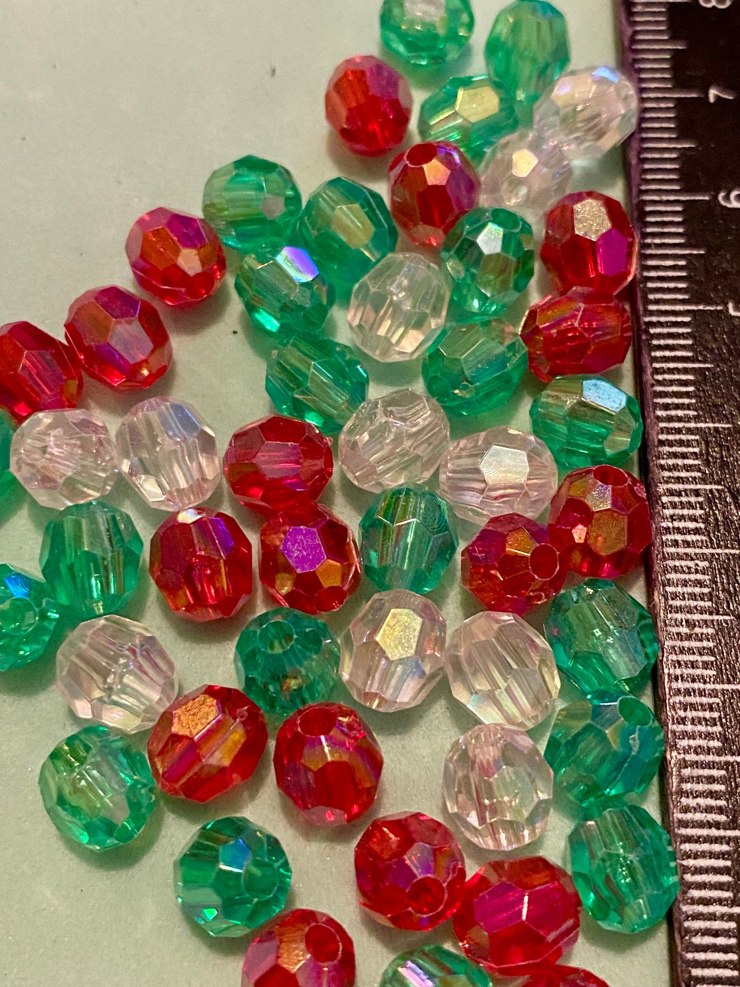 50 x 8mm Red Green and Clear Facetted Beads