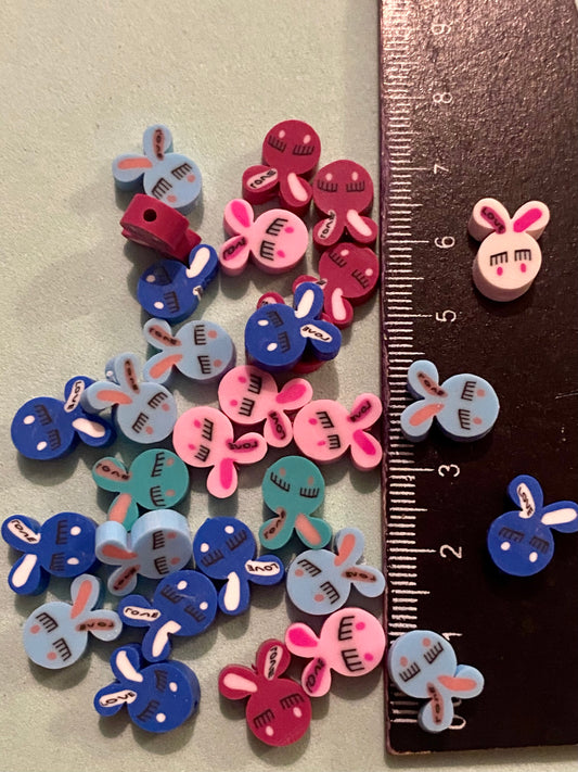 30 Assorted coloured Polymer Clay Rabbit Beads Suitable for Jewellery and crafting