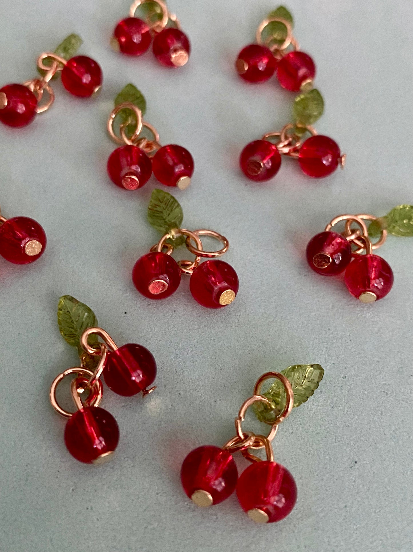 10 Red and Green Cherry Charms