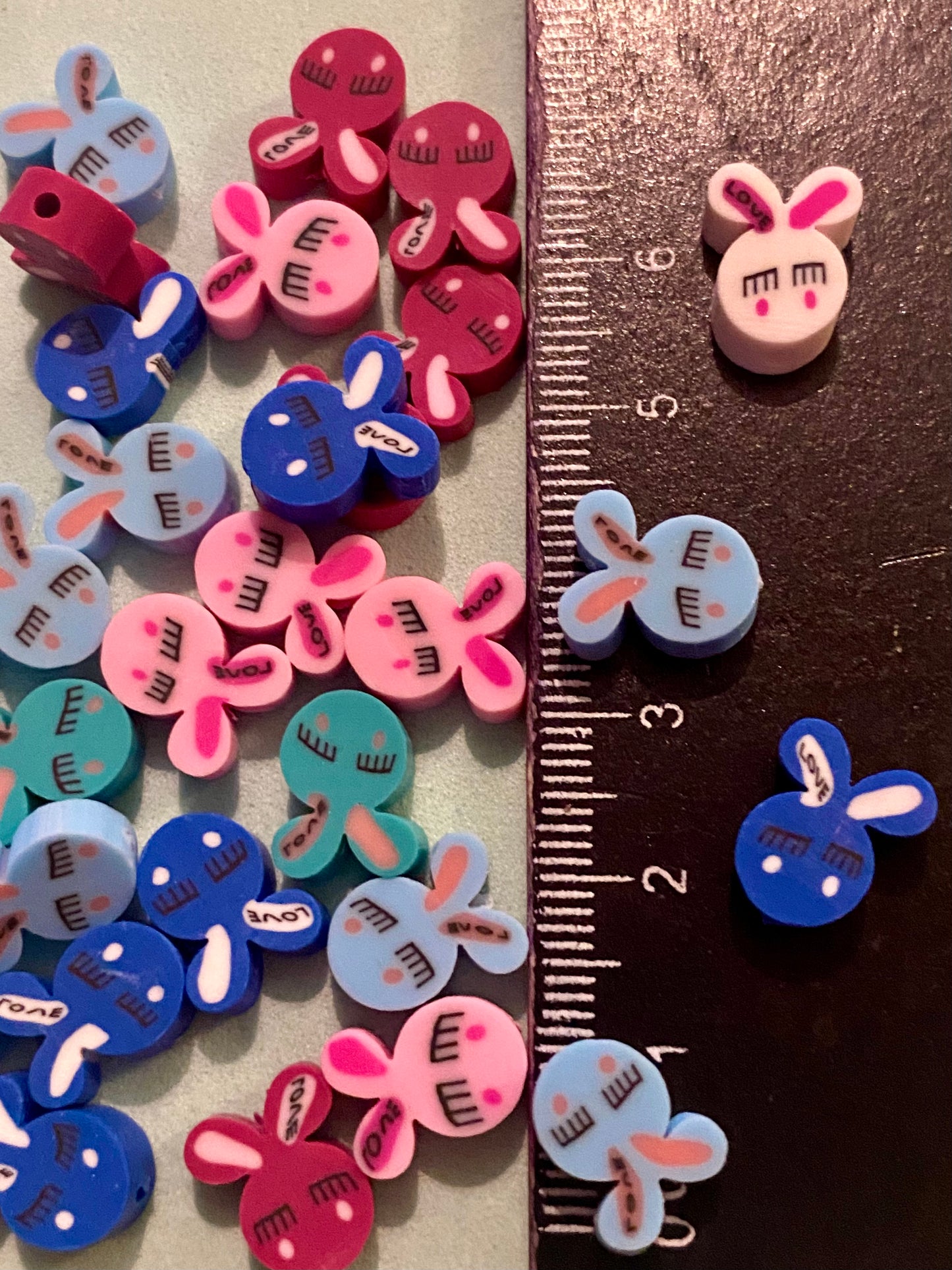 30 Assorted coloured Polymer Clay Rabbit Beads Suitable for Jewellery and crafting