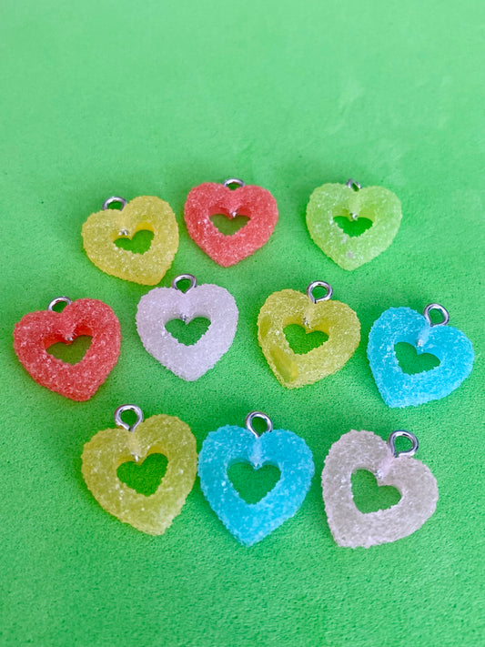 Hearts sugar sweets charms pendants jewellery keychains crafting fun colours 