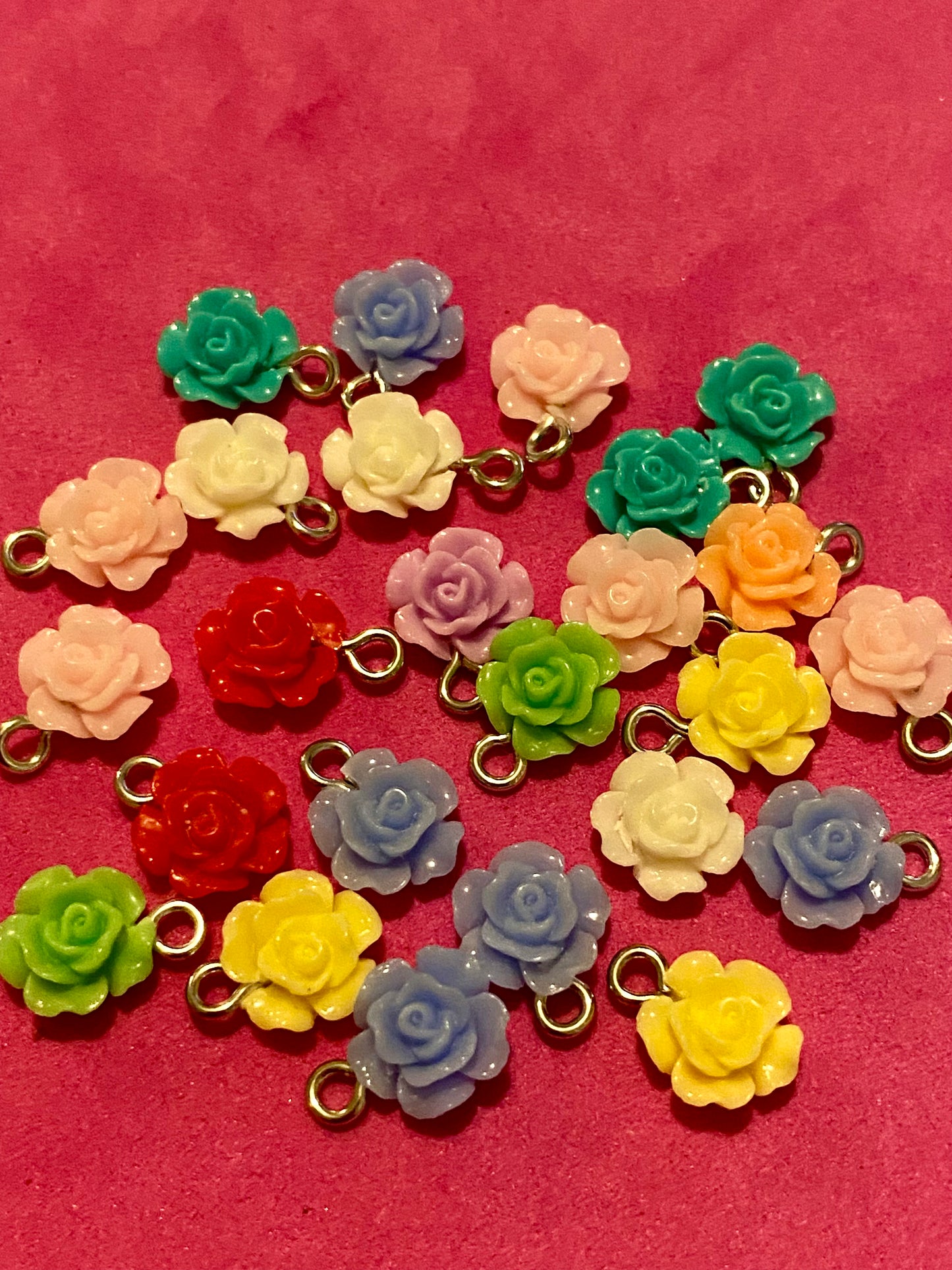 25 x Multicoloured Flower Charms 12mm including Bale ￼