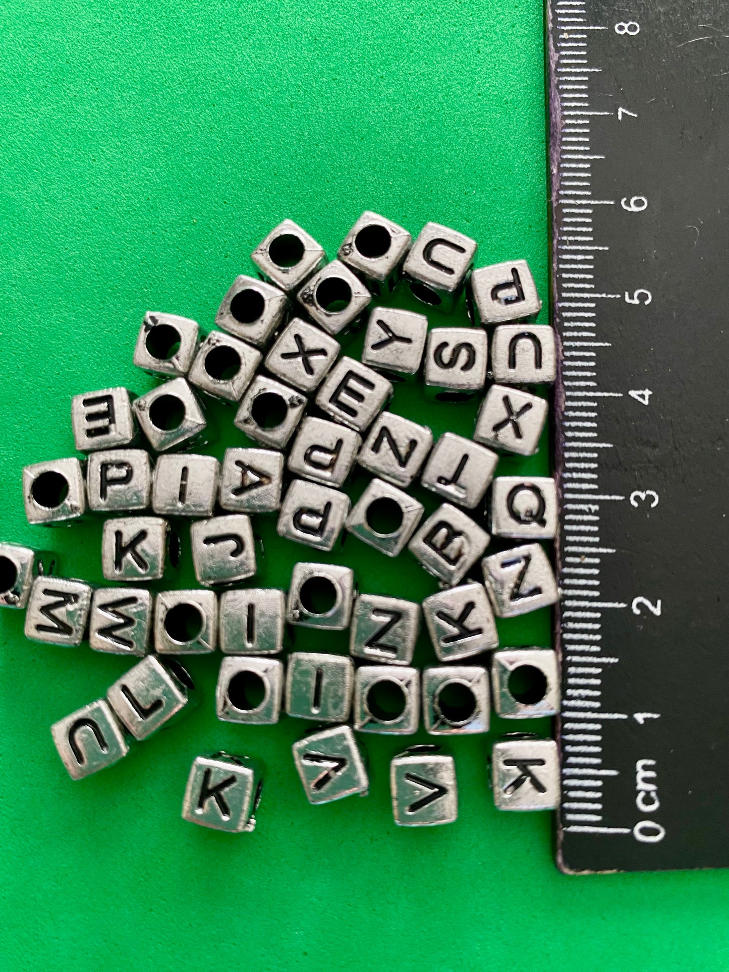 50 x Silver Coloured Cube Letter Beads Suitable for Jewellery and Crafting