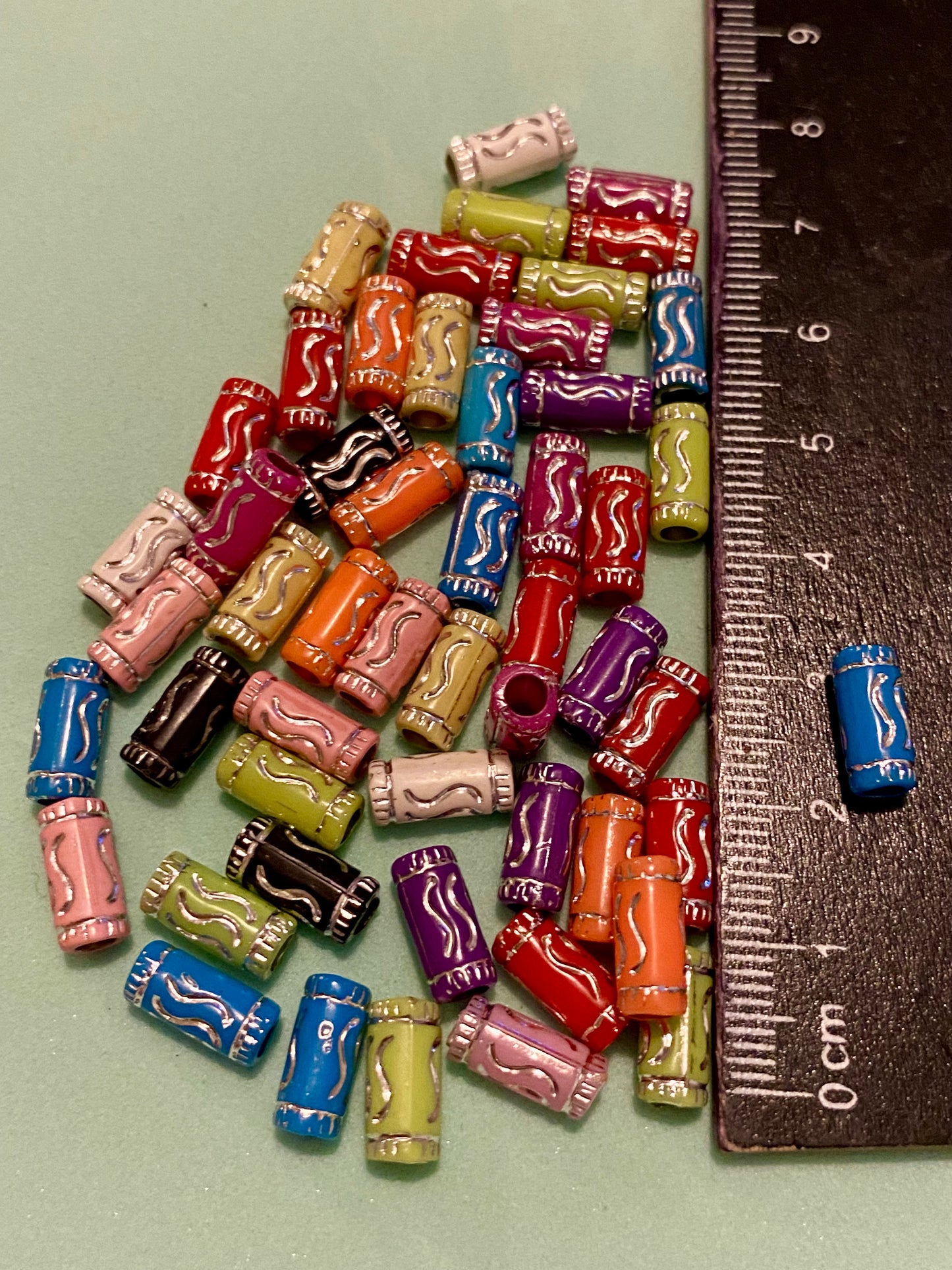 50 x Multicoloured Tube Beads 10mm