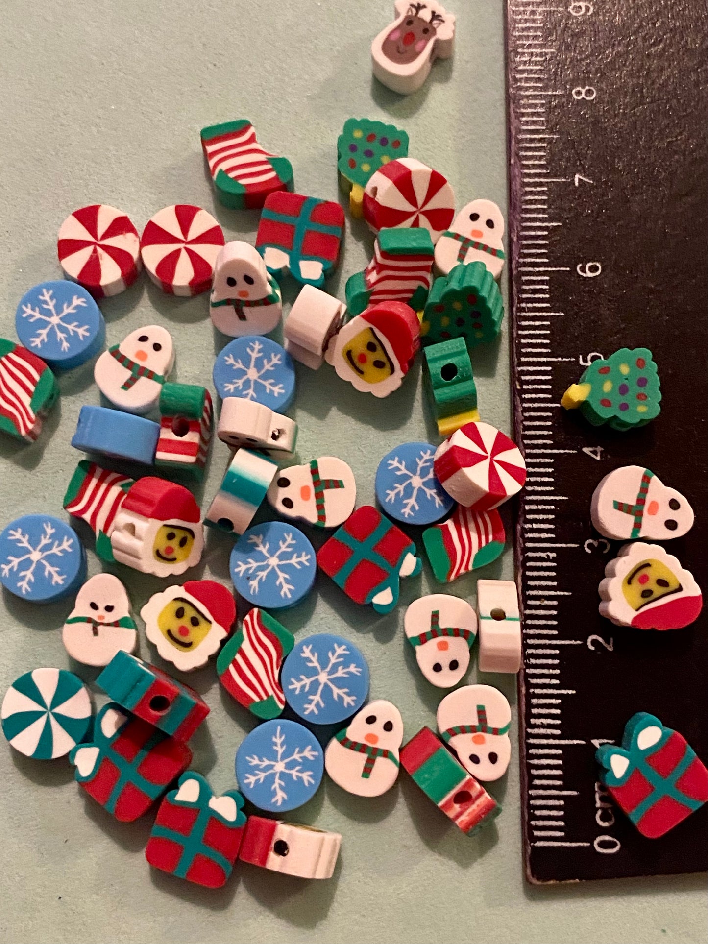 50 Assorted Christmas  Polymer Clay Beads 10mm