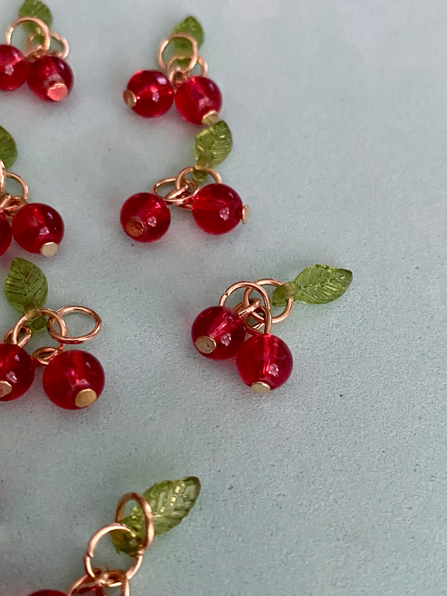 10 Red and Green Cherry Charms