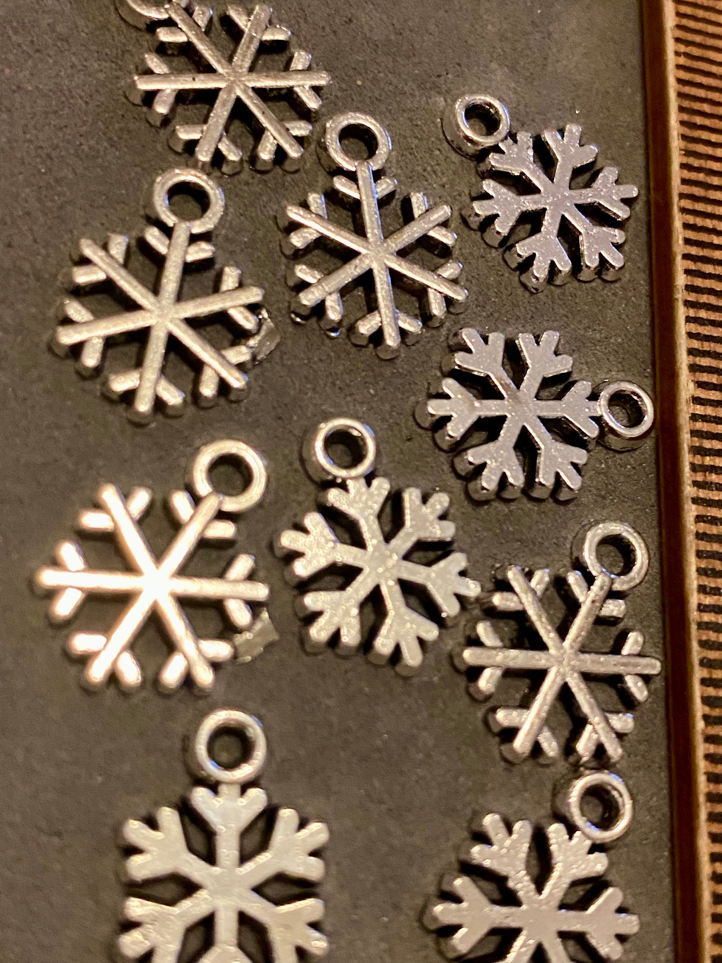 10 Silver Metal Snowflake Charms 14mm