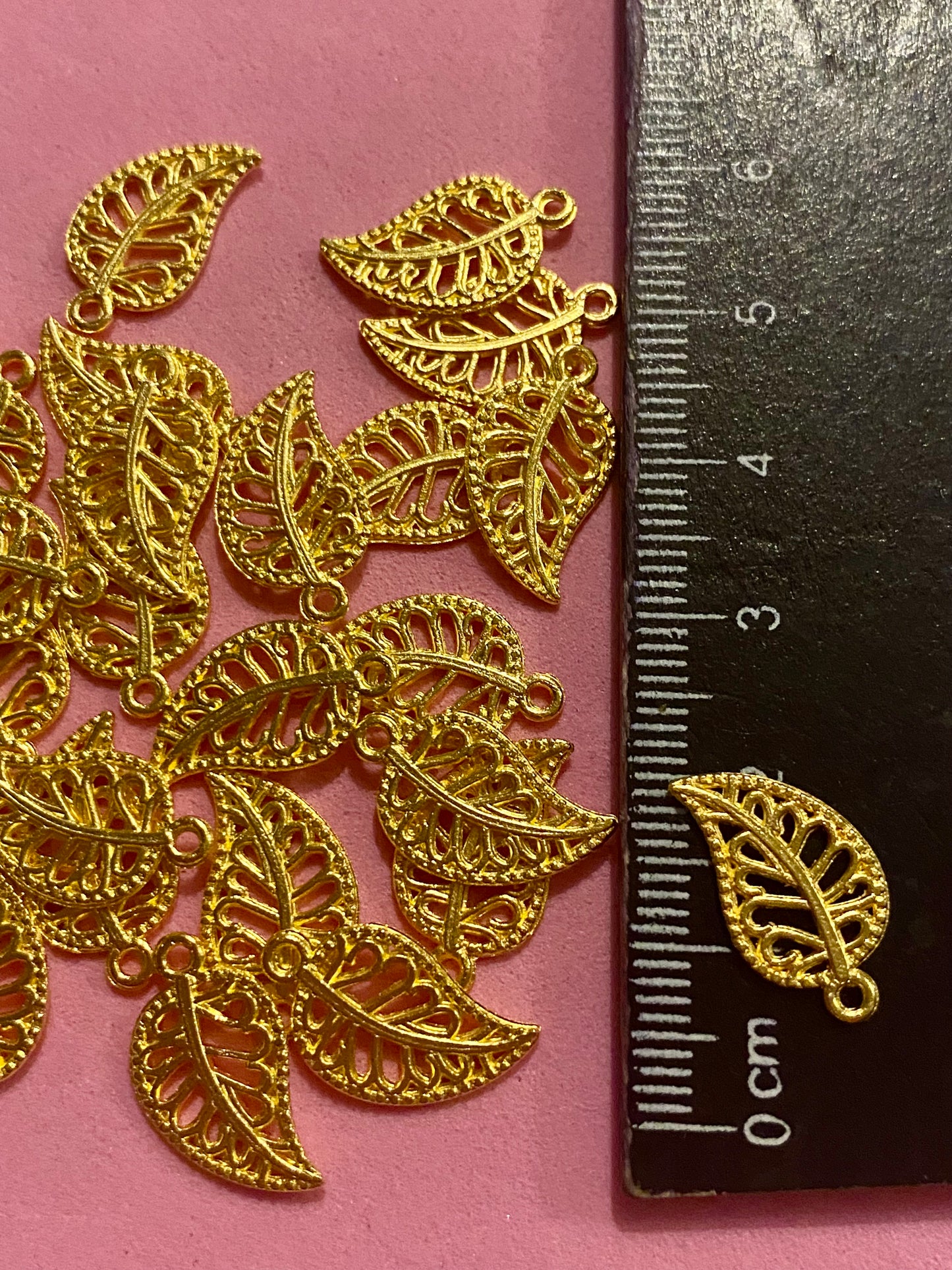 25 Gold Coloured Filigree Leaf Beads suitable for Jewellery Crafting 16mm