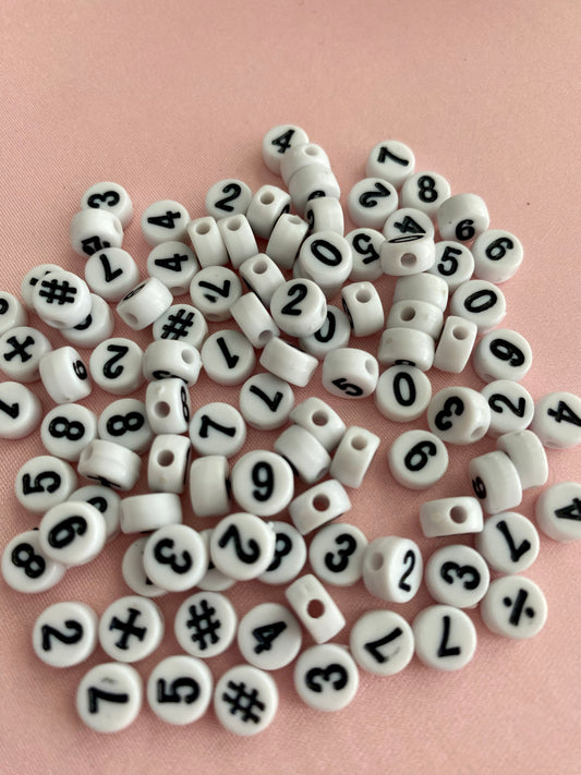 100 Black and White Number Math Beads Suitable for Jewellery DIY