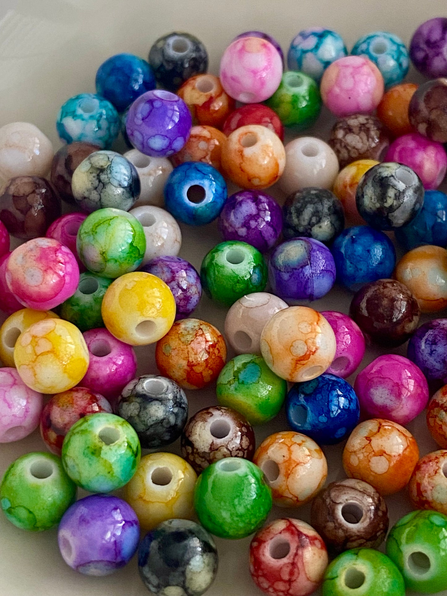 50 x Multicoloured Marbleised Look Beads 8mm