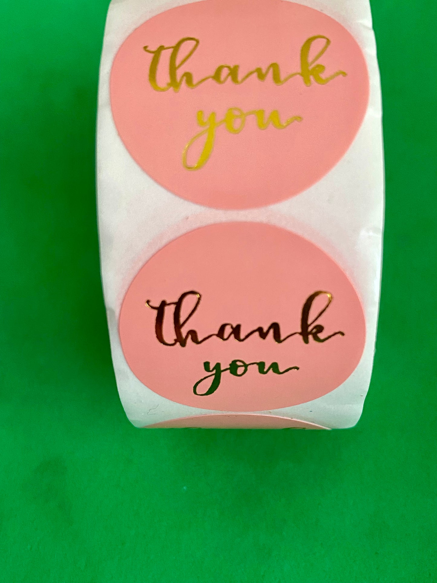 500 Pink and Gold Thank You Stickers