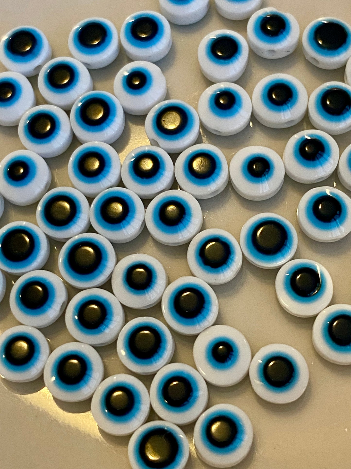 50 x Eye Beads White Blue Black 6mm