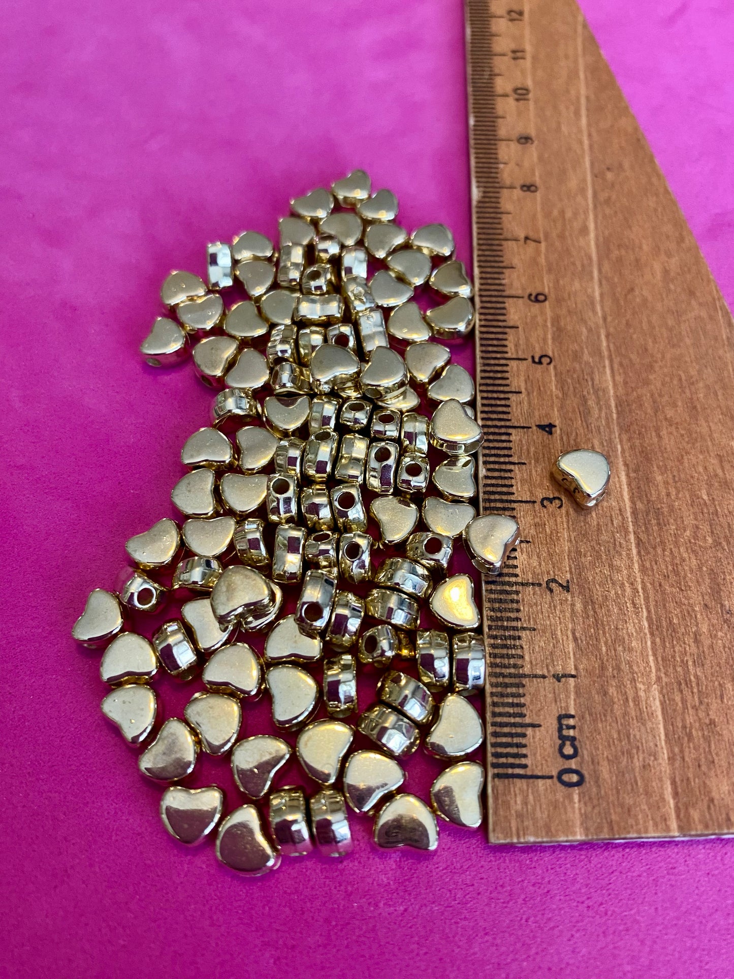 100 x Gold Coloured Heart Beads 6mm