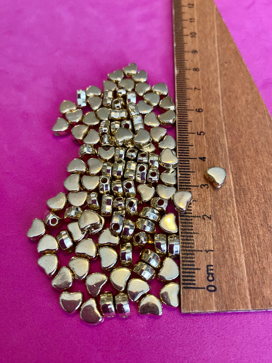 100 x Gold Coloured Heart Beads 6mm