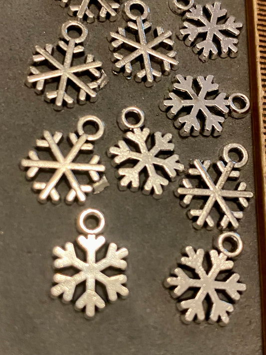 10 Silver Metal Snowflake Charms 14mm