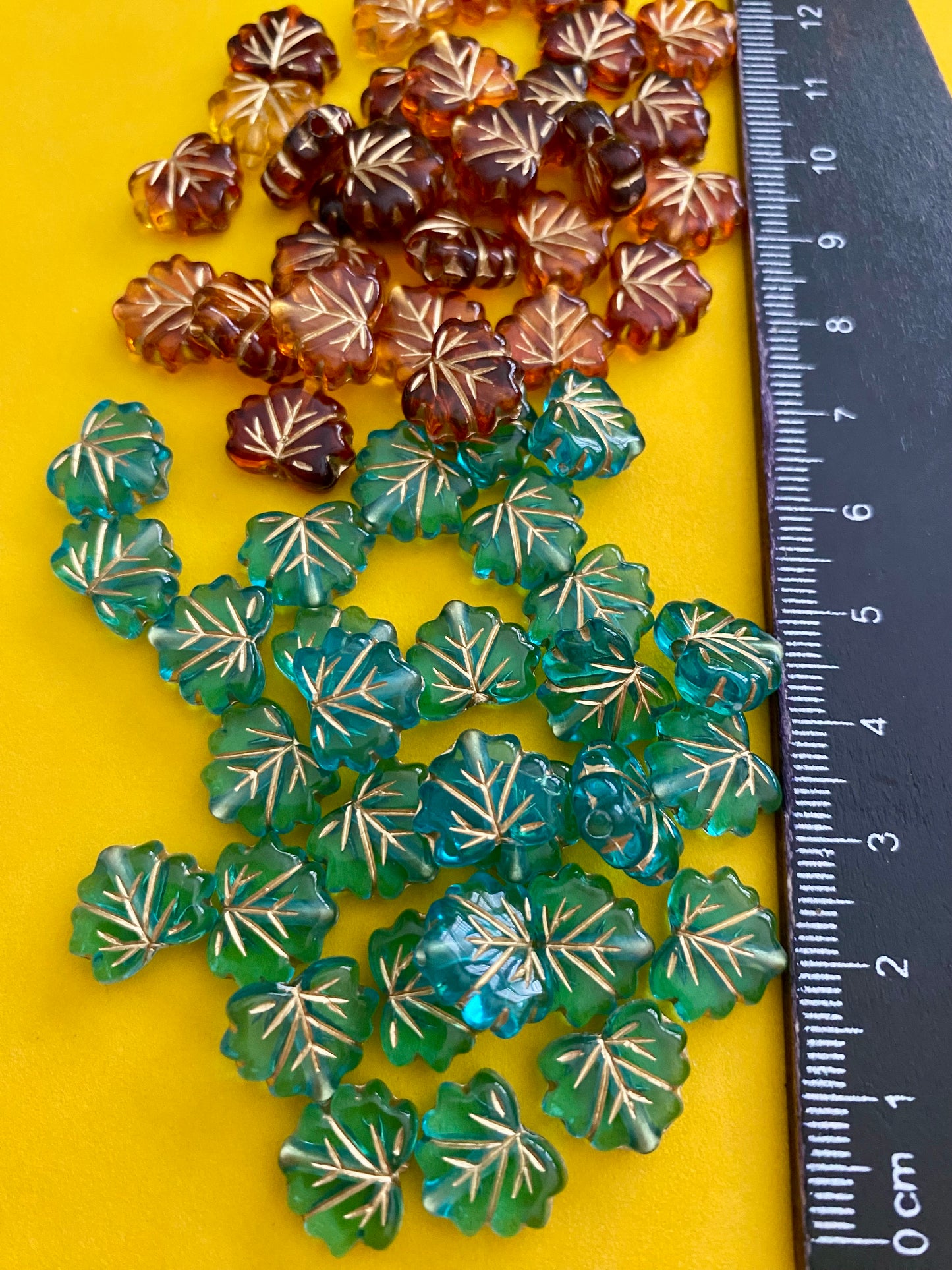 30 x Maple Leaf Beads In Brown and Green 12mm Suitable for jewellery making