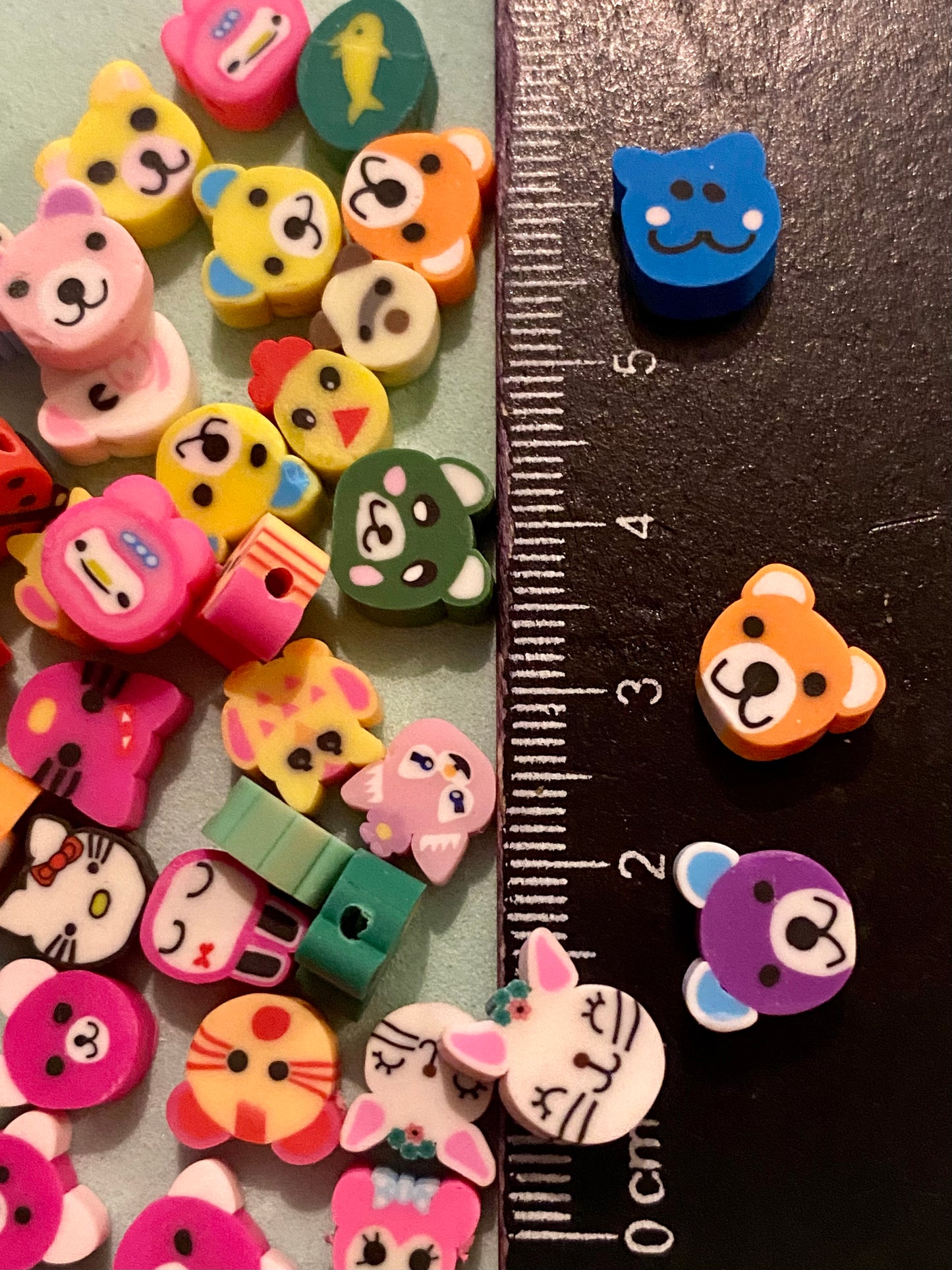 50 Assorted Coloured Polymer Clay Animal Beads suitable for jewellery and crafting