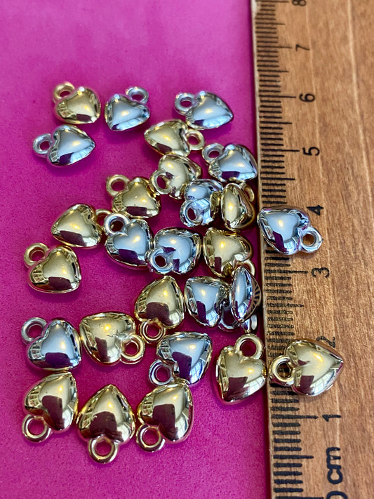 25 Gold and Silver Mixed Coloured Heart Charms 10mm