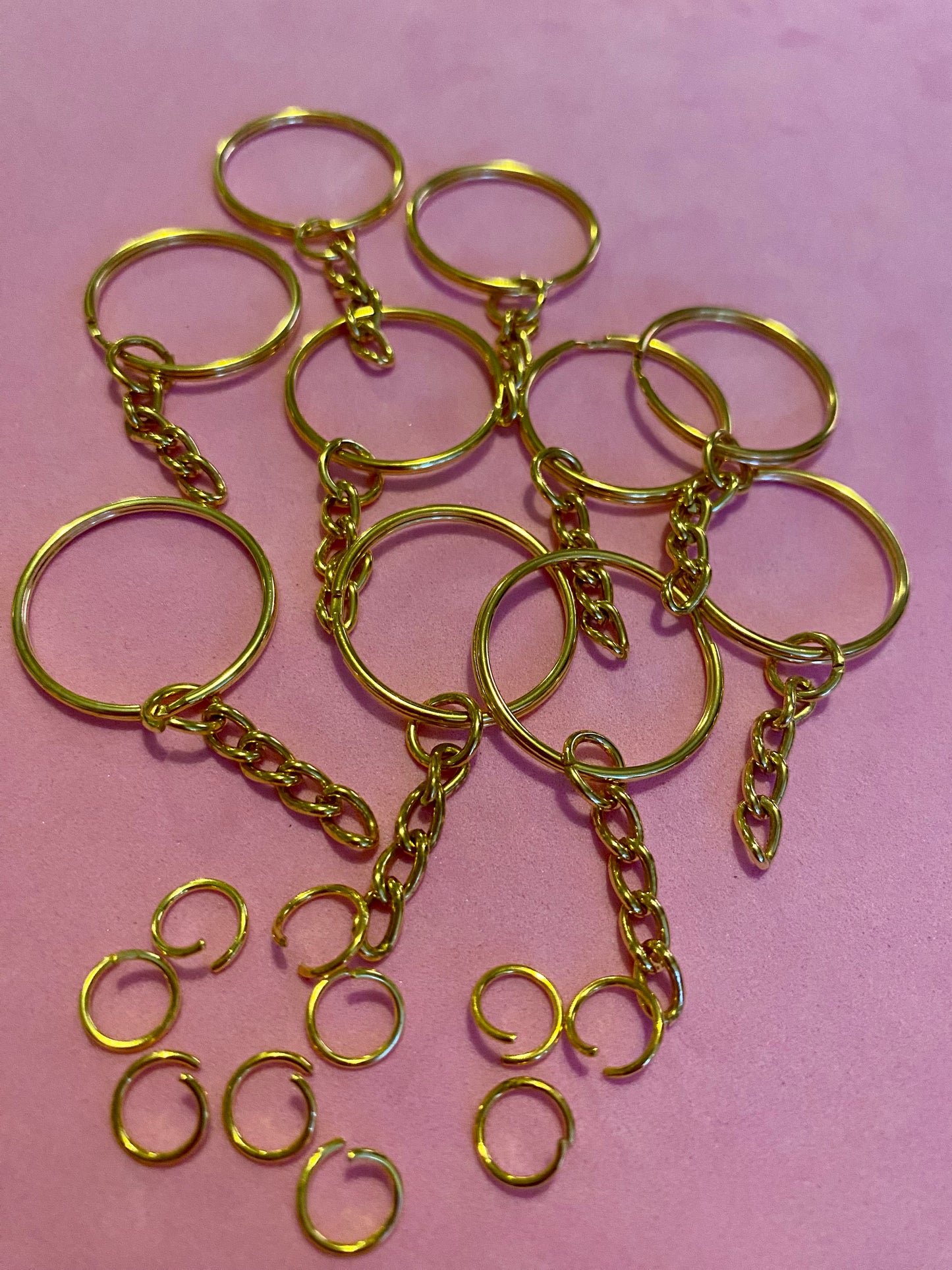 10 Gold Coloured Metal Keychains and Jump Rings