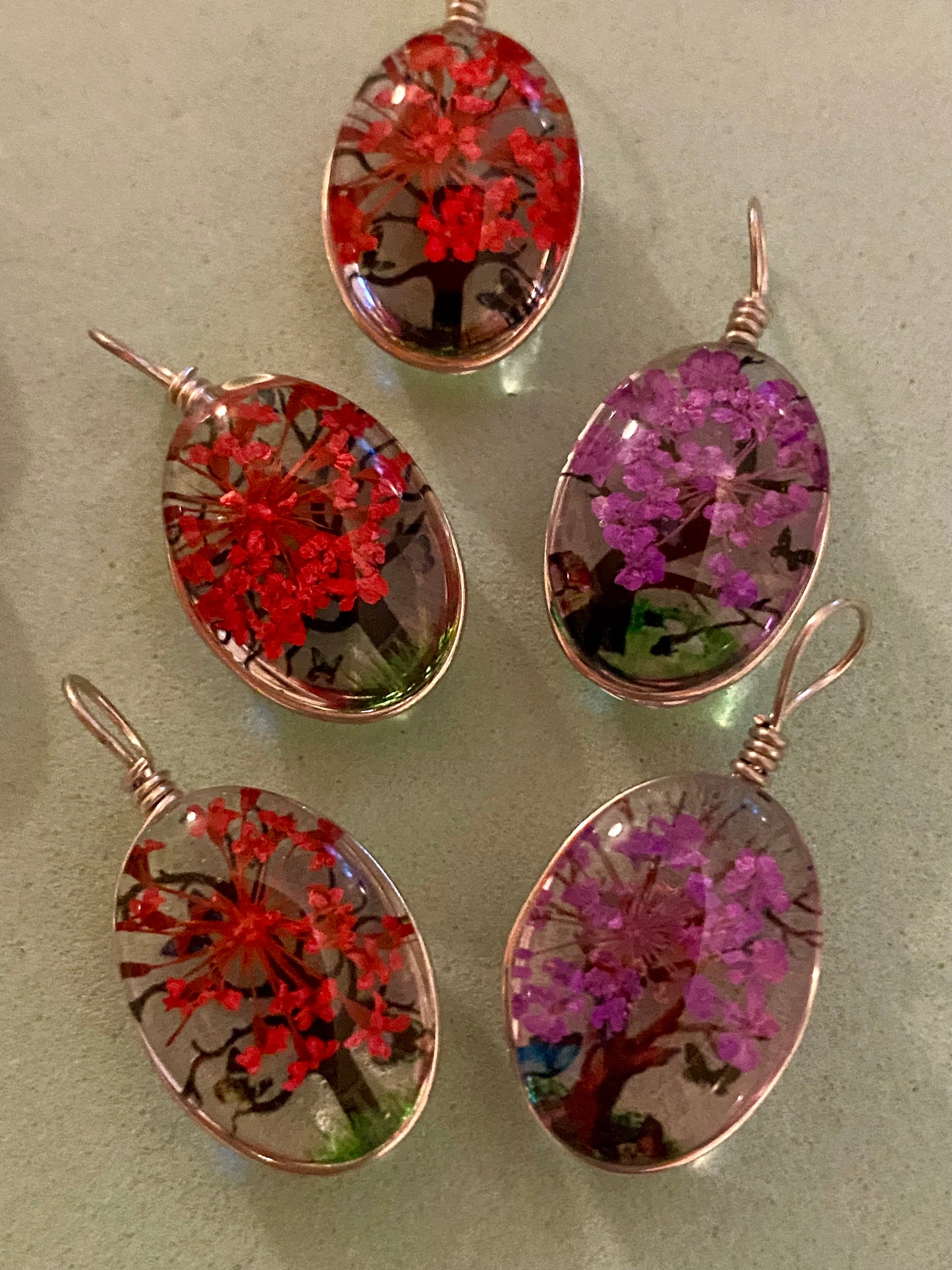 5 Glass Double Doom Flower Pendants