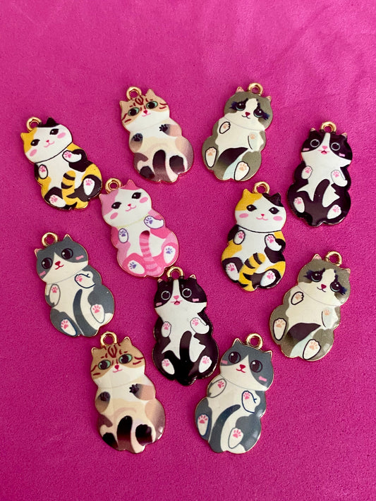 10 x Assorted Coloured Cat Charms suitable for jewellery and crafts