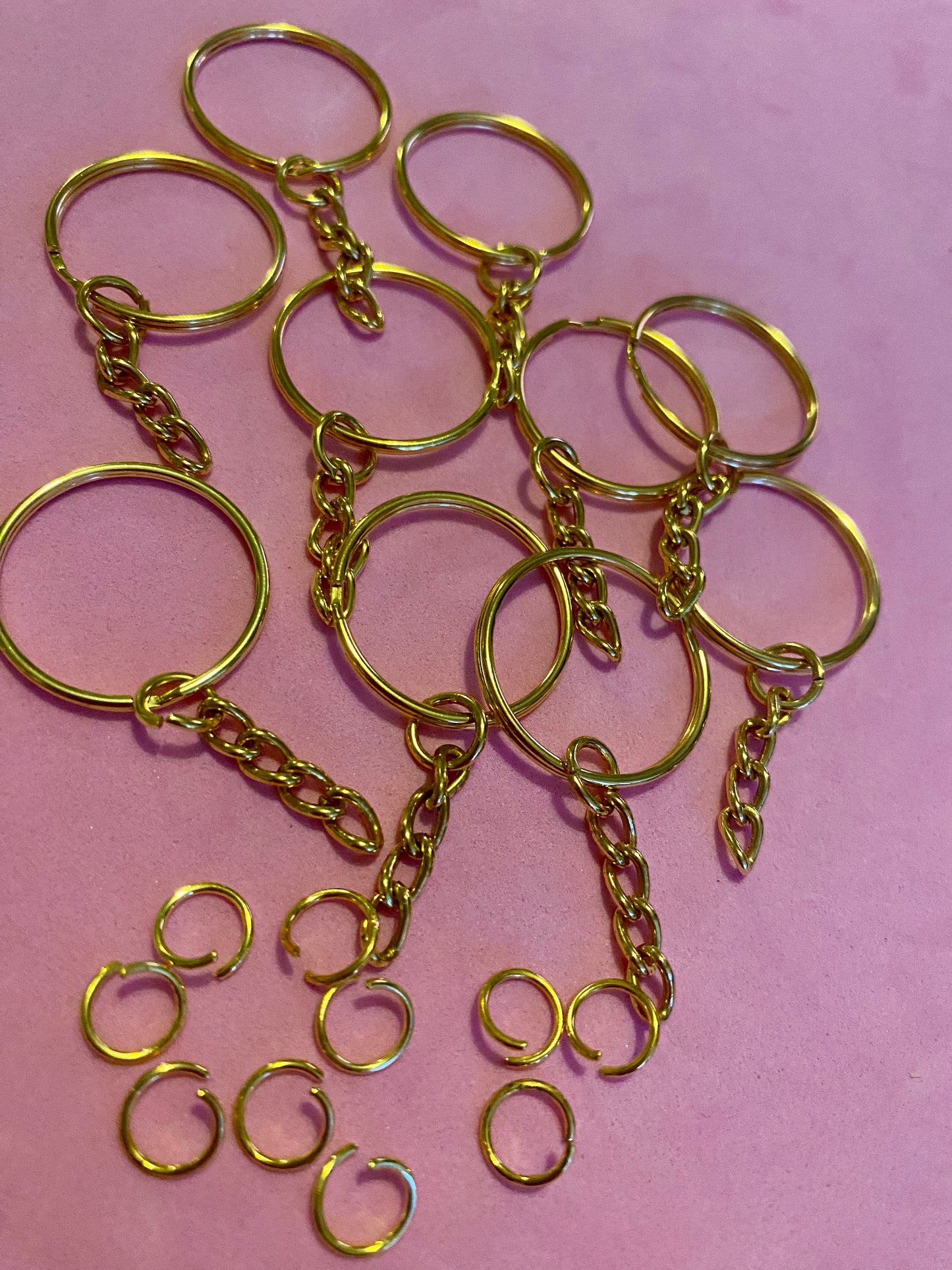 10 Gold Coloured Metal Keychains and Jump Rings