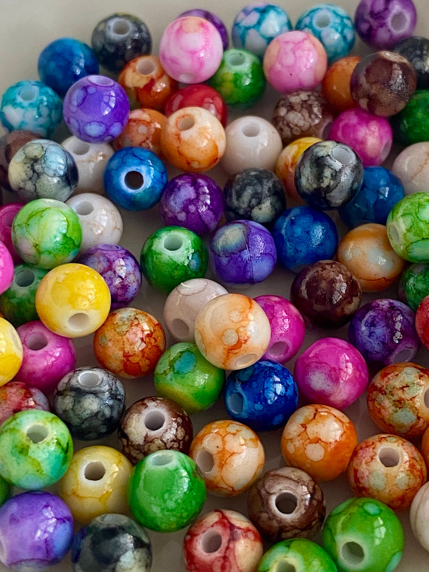 50 x Multicoloured Marbleised Look Beads 8mm