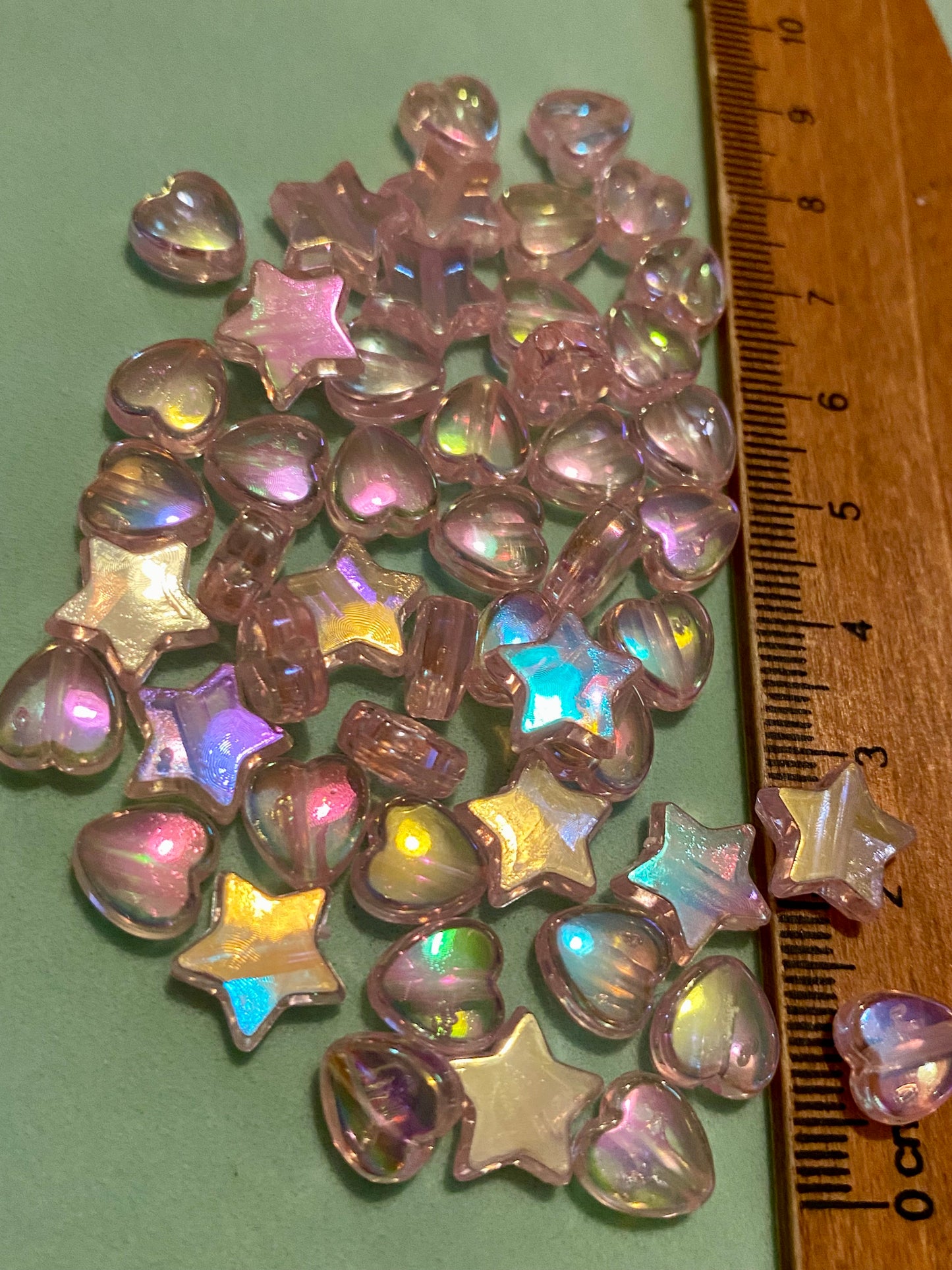 50 x Pink Iridescent Heart and Star Beads