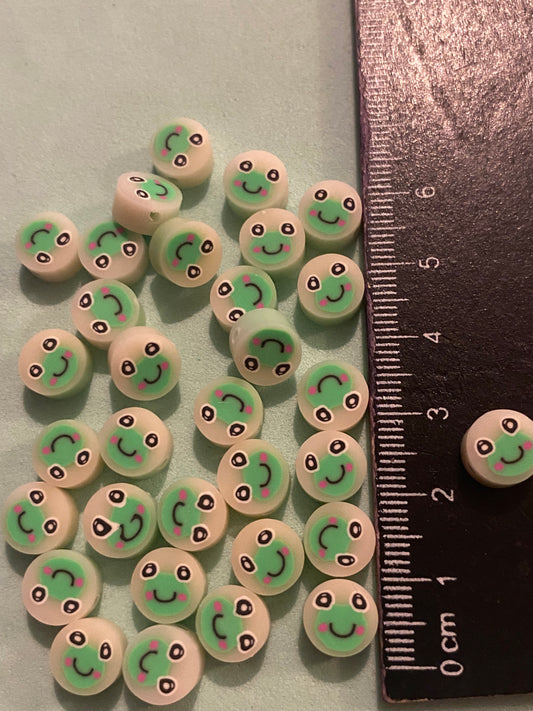 32 Polymer Clay Frog Beads suitable for Jewellery Making and Crafting