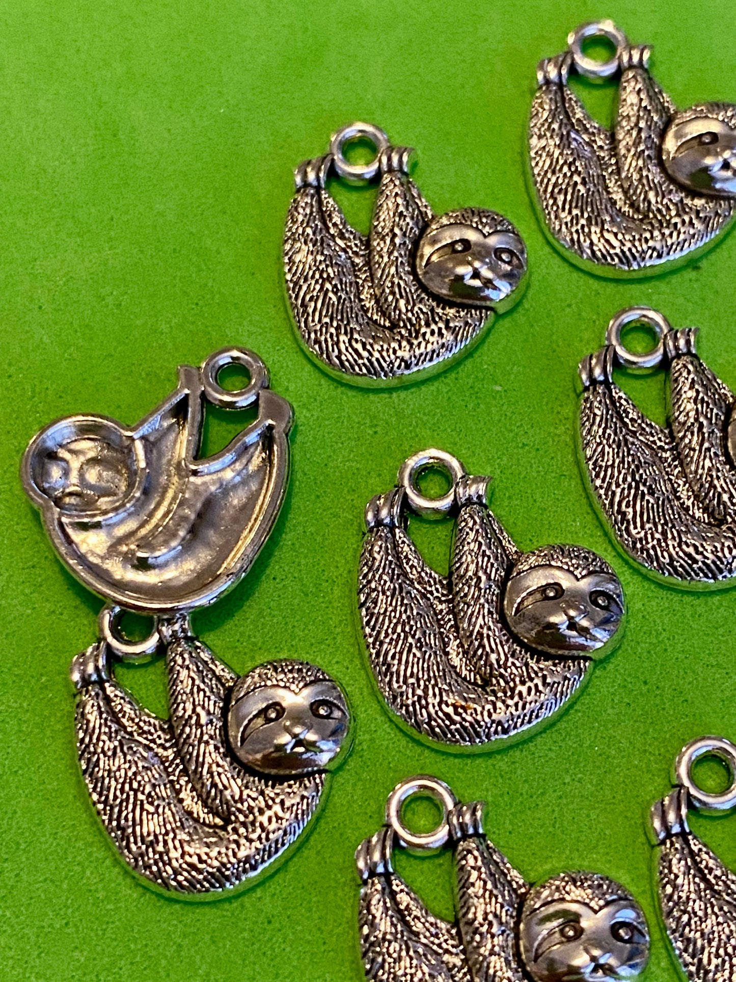 10 Cute Silver Coloured Sloth Charms 22mm by 15mm