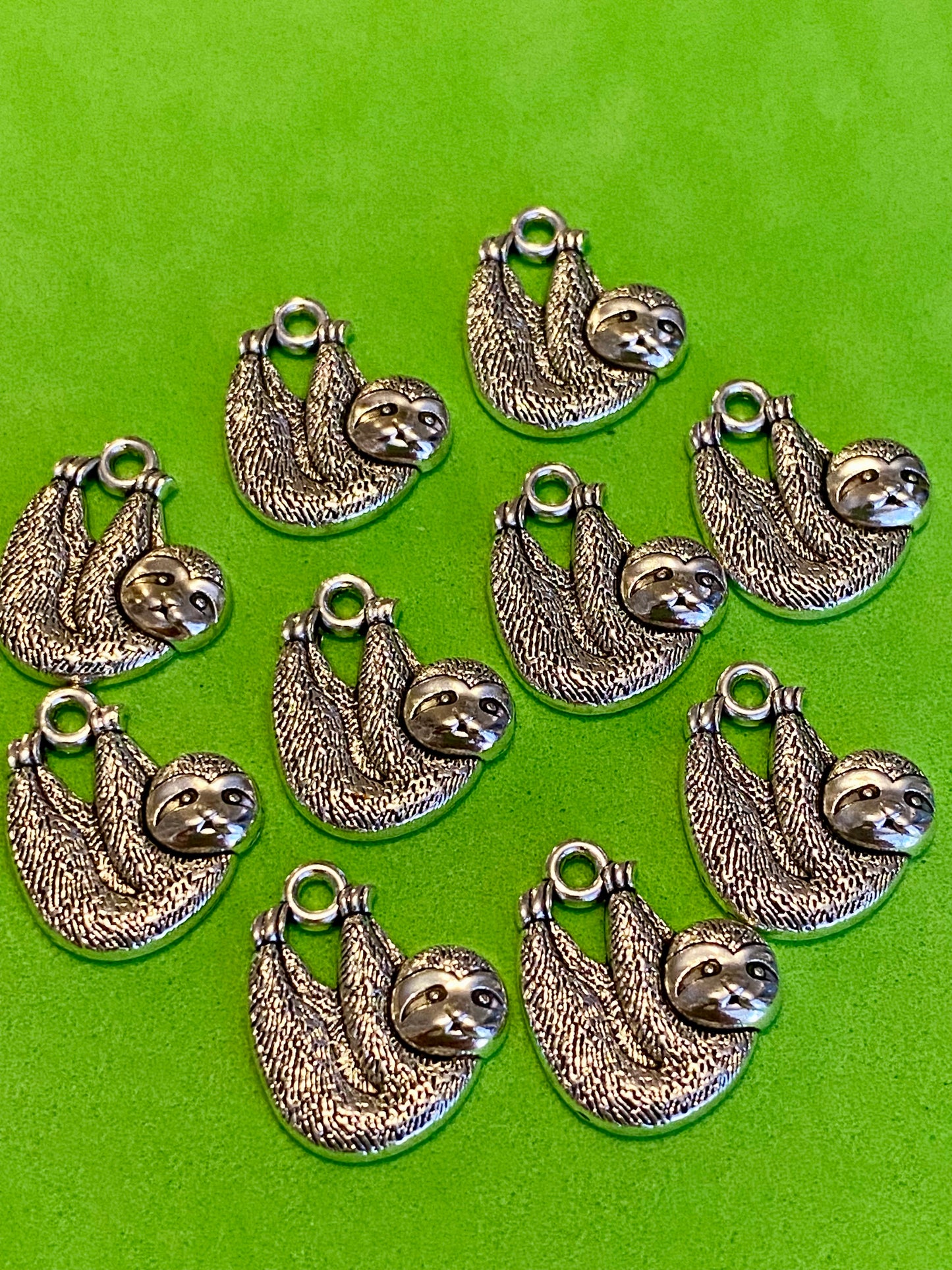 10 Cute Silver Coloured Sloth Charms 22mm by 15mm