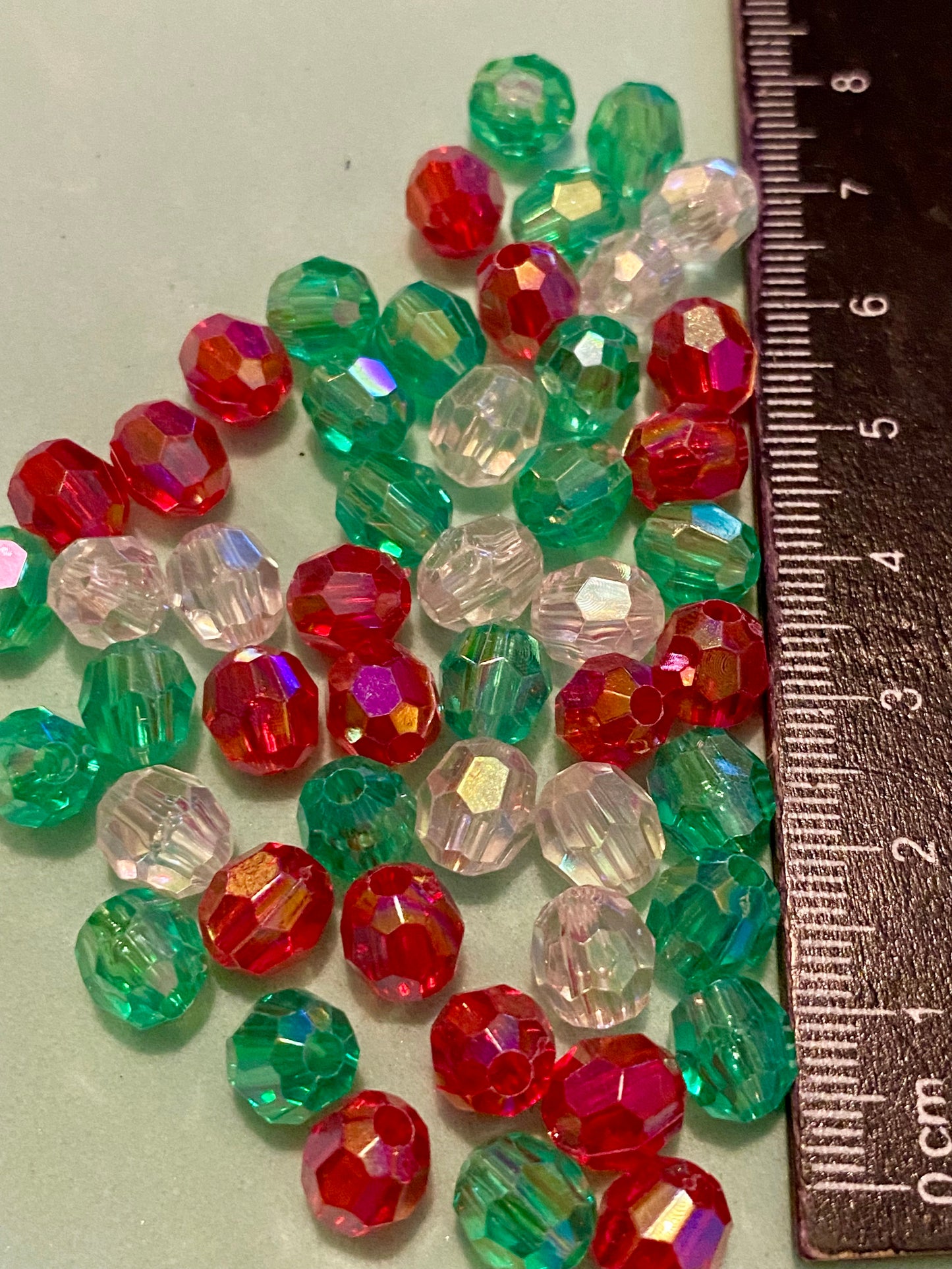 50 x 8mm Red Green and Clear Facetted Beads