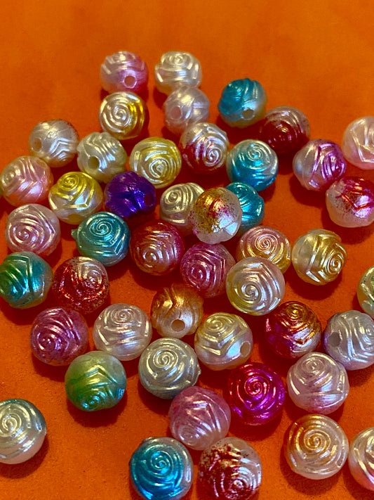 50 x Assorted Coloured Rose Beads Suitable for Jewellery Crafting.