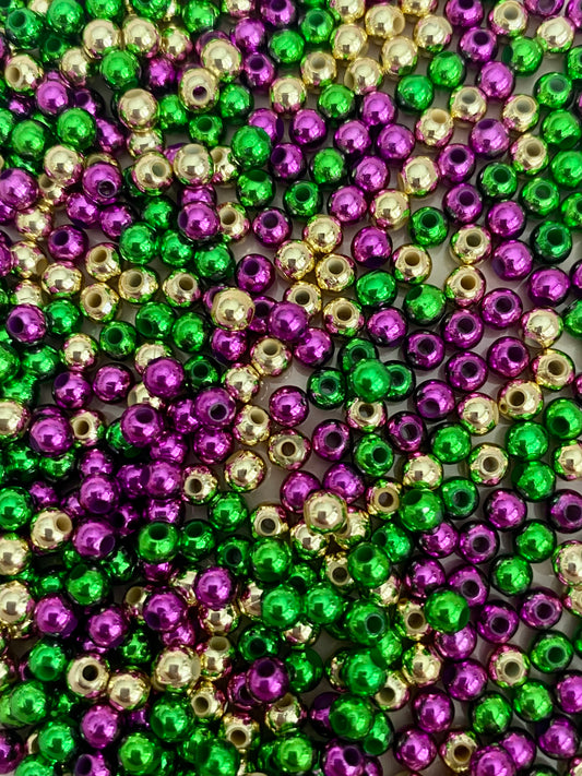 100 x 4mm Mardi Gras Coloured Beads