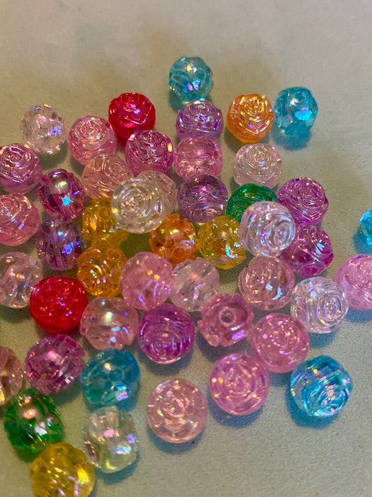 50 x Clear Coloured Rose Beads 8mm