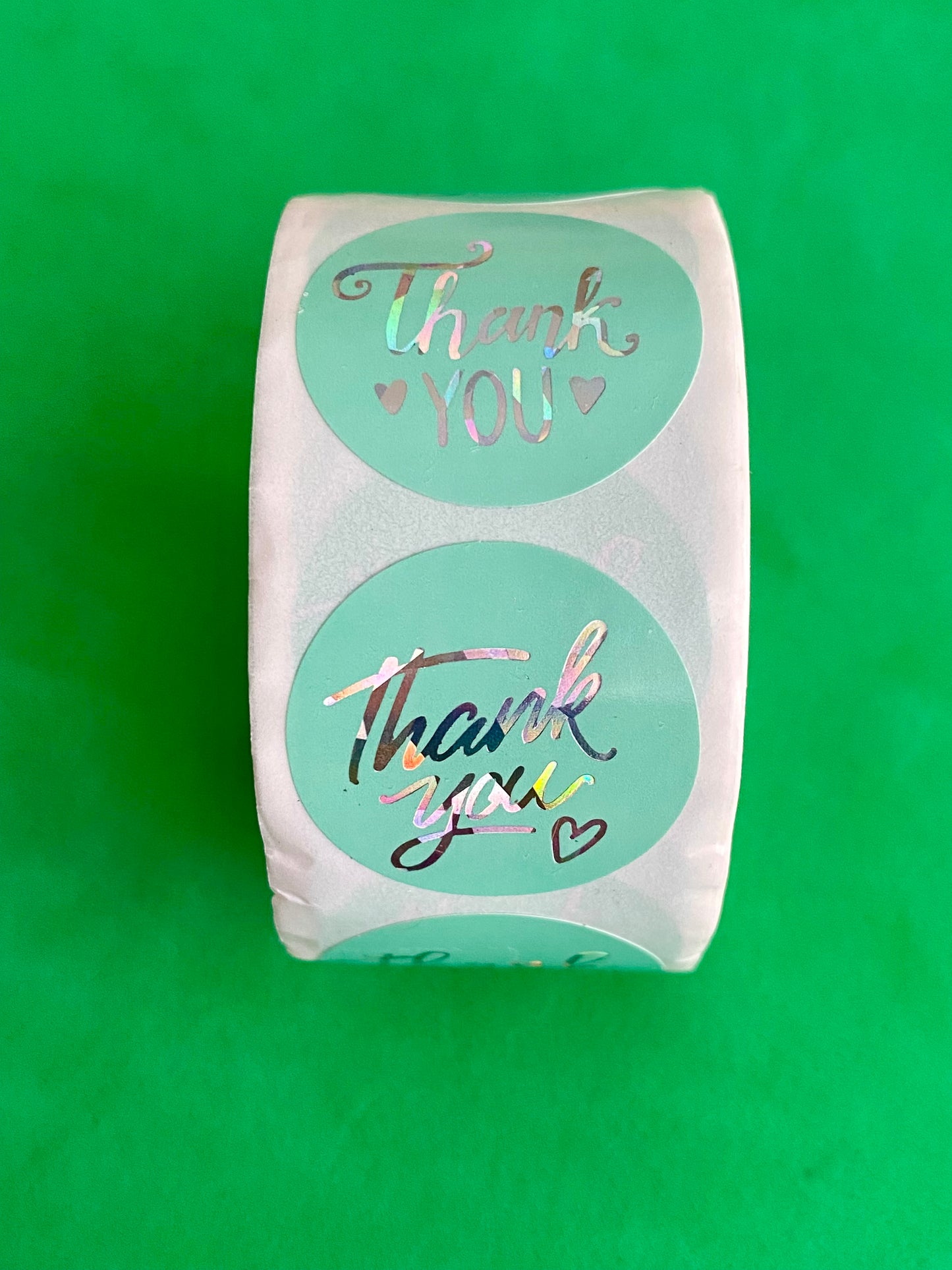 500 Turquoise and Holographic Silver Thank you Stickers