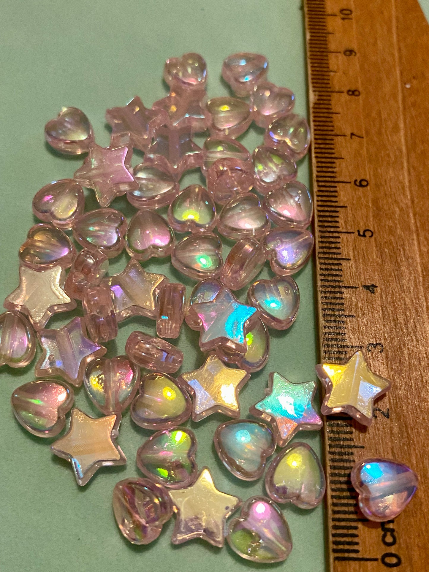 50 x Pink Iridescent Heart and Star Beads