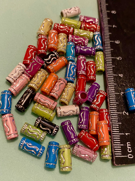 50 x Multicoloured Tube Beads 10mm