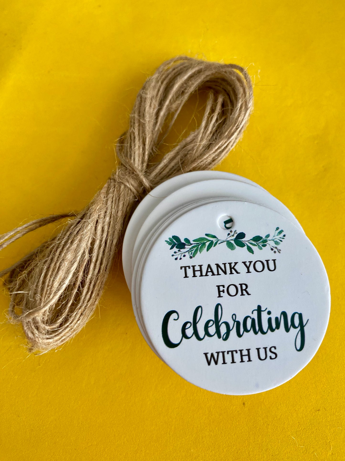 50 Round Cardboard Thank you For Celebrating with us Cards and String