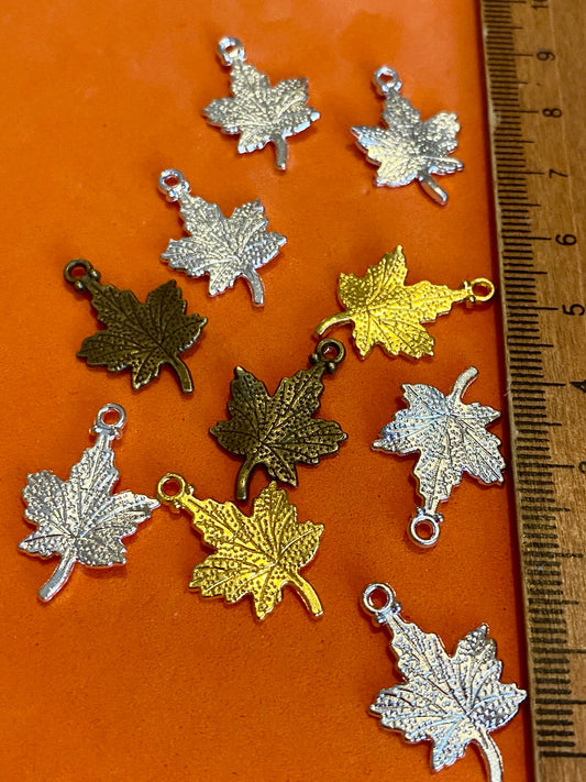 10 x Assorted Coloured Metal Leaf Charms 22mm