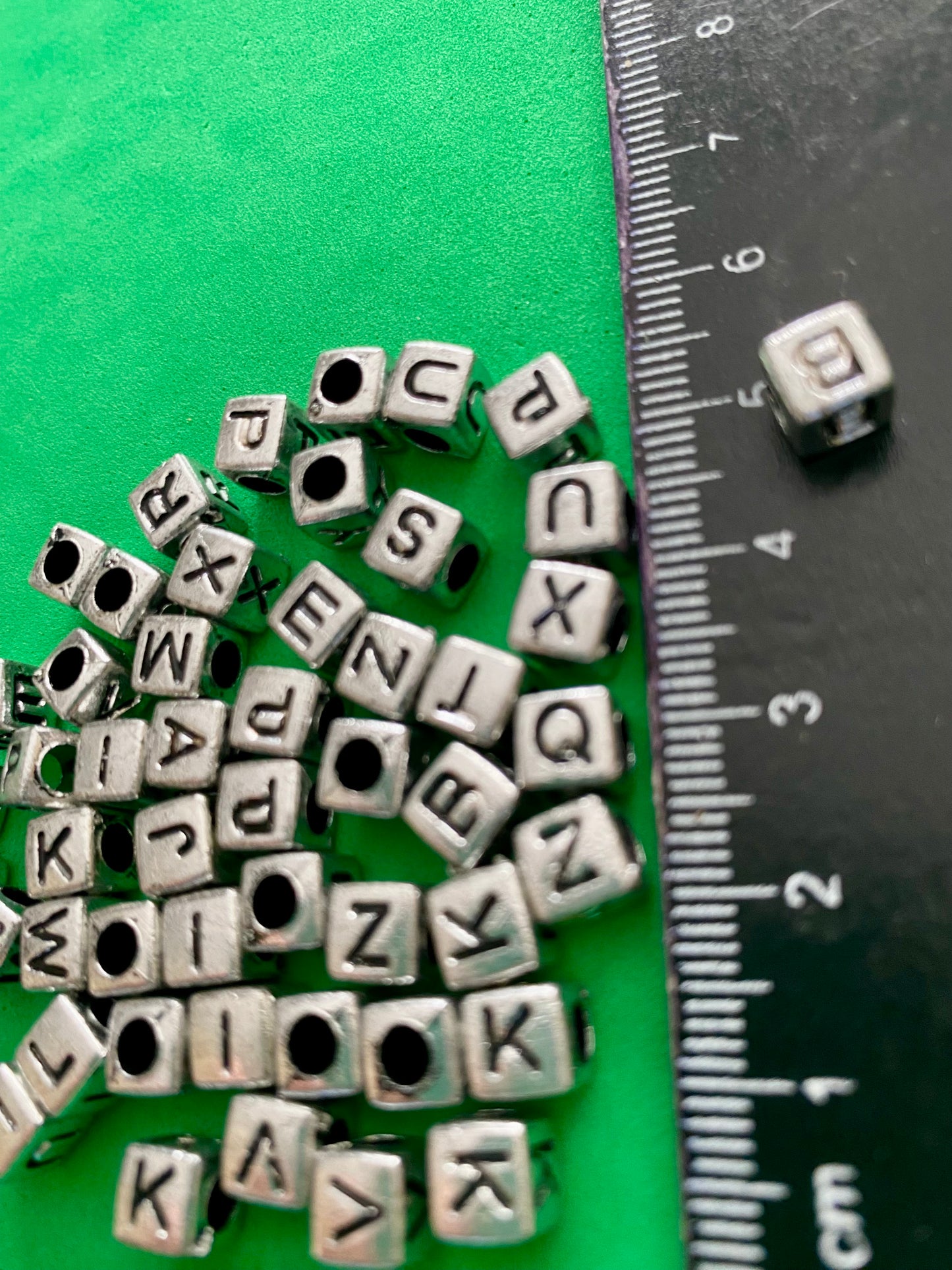 50 x Silver Coloured Cube Letter Beads Suitable for Jewellery and Crafting