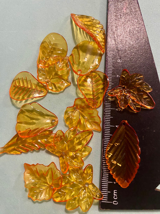 14 Assorted Leaf Shape Beads in Amber Orange Suitable for Jewellery and Crafting